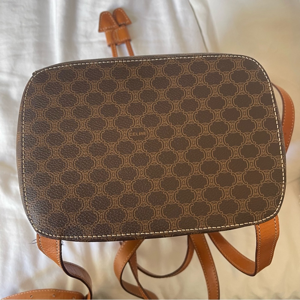 CELINE Macadam Canvas Backpack Purse Brown PVC Leather Vintage MC96* - Picture 8 of 9